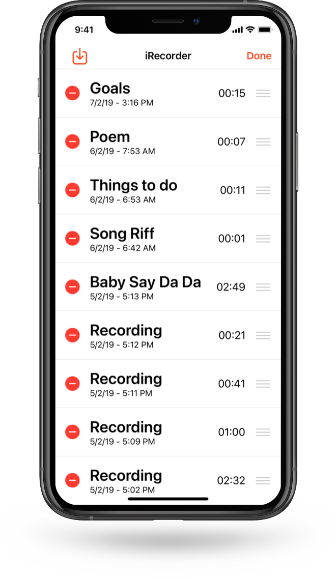 iRecorder, Re-order your recordings.