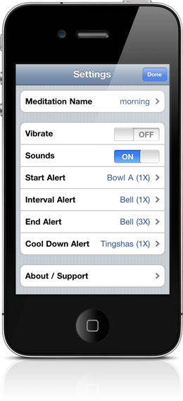 Meditate, Meditation Timer, Settings
